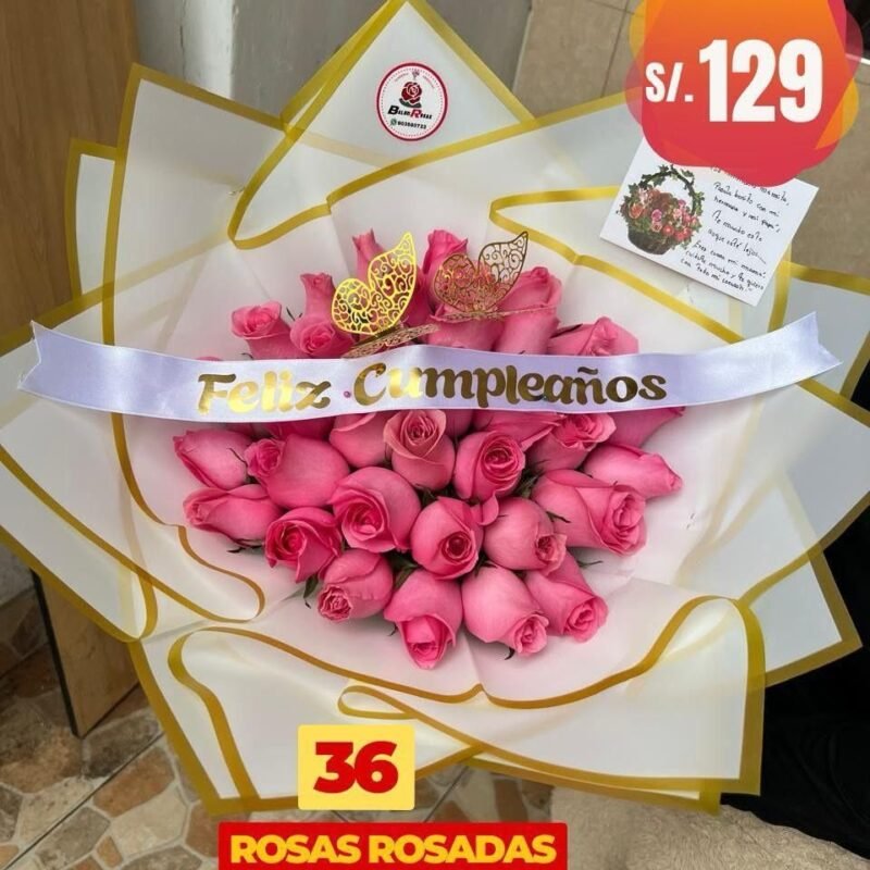 ramo de rosas rosadas para cumpleaños