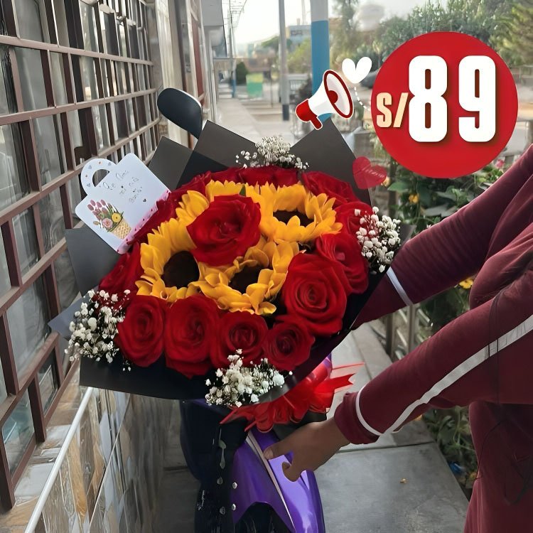 ramo de rosas y girasoles